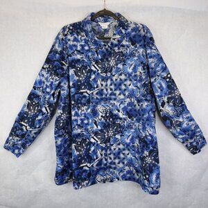 Ulla Popken Button Up Blouse Womens 28/30 Linen Long Sleeve Shirt Lagenlook Boho